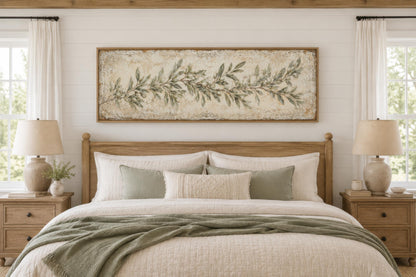 Olive Branch Wall Art – Long Narrow Canvas | Sage Green Farmhouse Decor