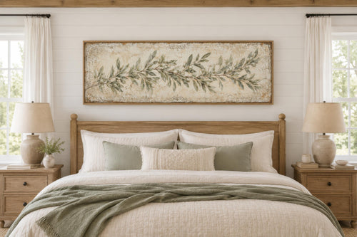 Olive Branch Wall Art – Long Narrow Canvas | Sage Green Farmhouse Decor