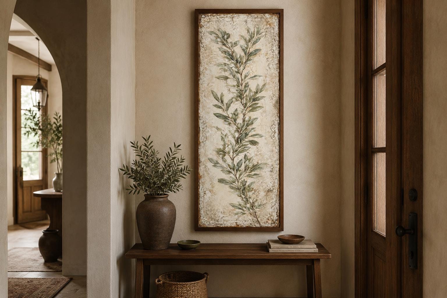 Olive Branch Wall Art - Tall Vertical Canvas | Tuscan Farmhouse Decor for Living Room