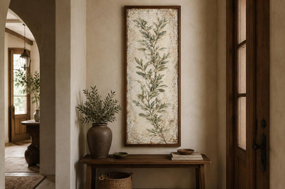 Olive Branch Wall Art - Tall Vertical Canvas | Tuscan Farmhouse Decor for Living Room