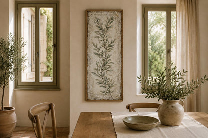 Olive Branch Wall Art - Tall Vertical Canvas | Tuscan Farmhouse Decor for Living Room