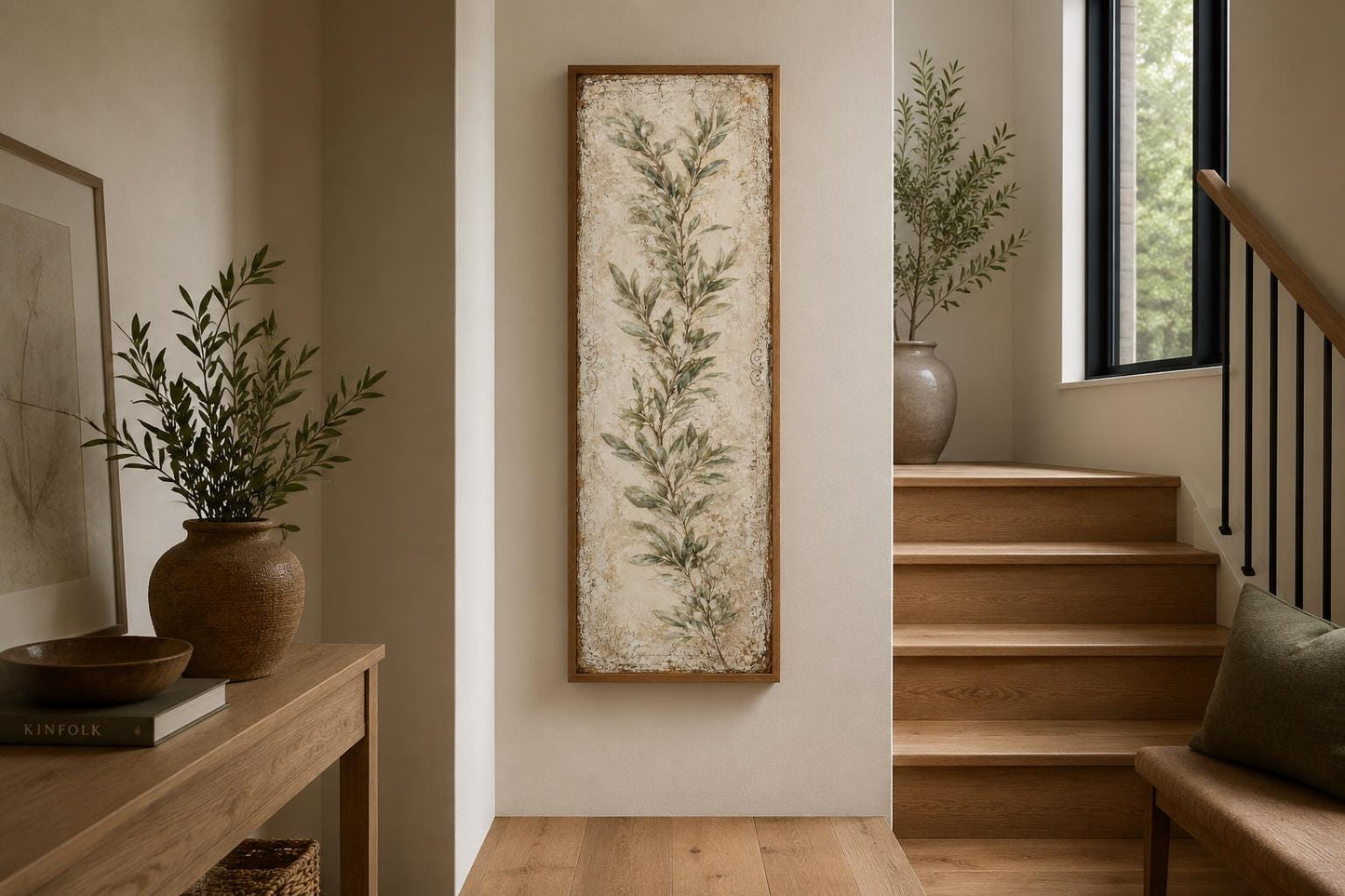 Olive Branch Wall Art - Tall Vertical Canvas | Tuscan Farmhouse Decor for Living Room