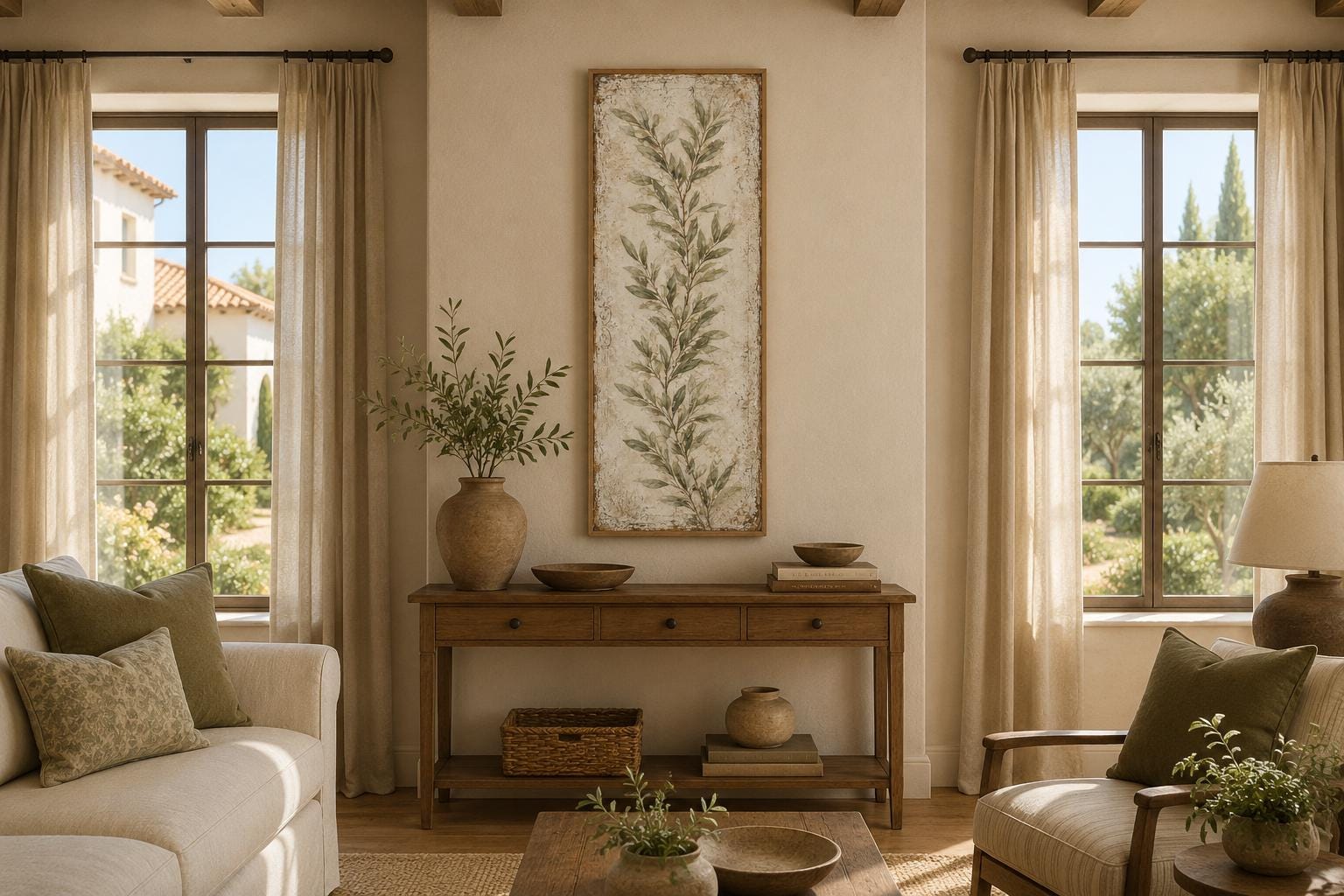 Olive Branch Wall Art - Tall Vertical Canvas | Tuscan Farmhouse Decor for Living Room