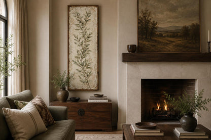 Olive Branch Wall Art - Tall Vertical Canvas | Tuscan Farmhouse Decor for Living Room