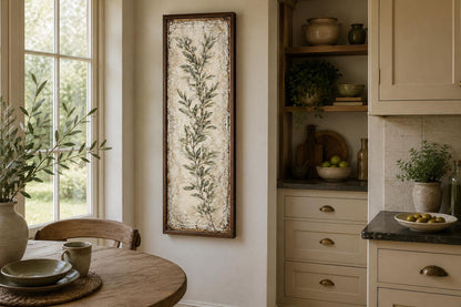 Olive Branch Wall Art - Tall Vertical Canvas | Tuscan Farmhouse Decor for Living Room