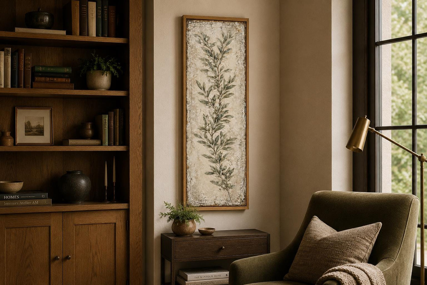 Olive Branch Wall Art - Tall Vertical Canvas | Tuscan Farmhouse Decor for Living Room