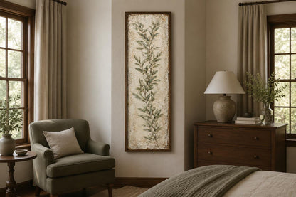 Olive Branch Wall Art - Tall Vertical Canvas | Tuscan Farmhouse Decor for Living Room