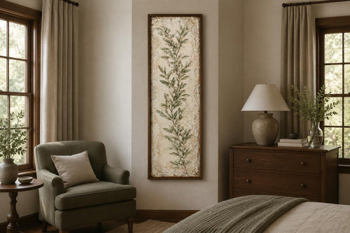 Olive Branch Wall Art - Tall Vertical Canvas | Tuscan Farmhouse Decor for Living Room