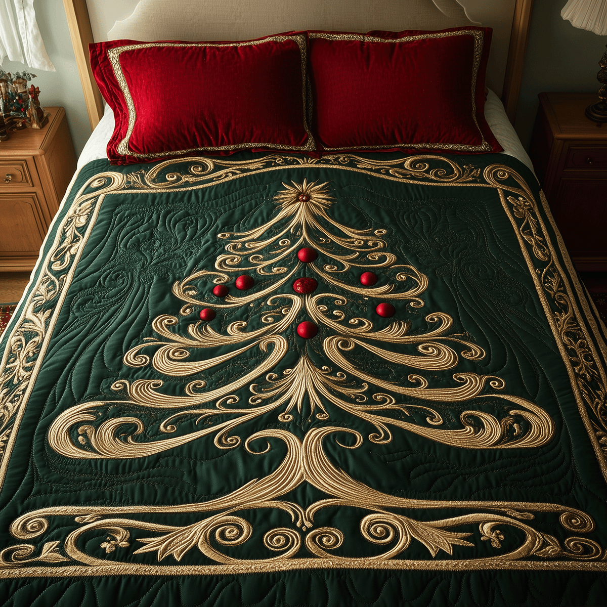 Opulent Christmas Tree 3-Piece Quilted Bedding Set - Single (59" x 70")