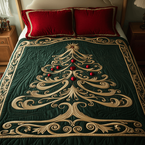 Opulent Christmas Tree 3-Piece Quilted Bedding Set - Single (59" x 70")