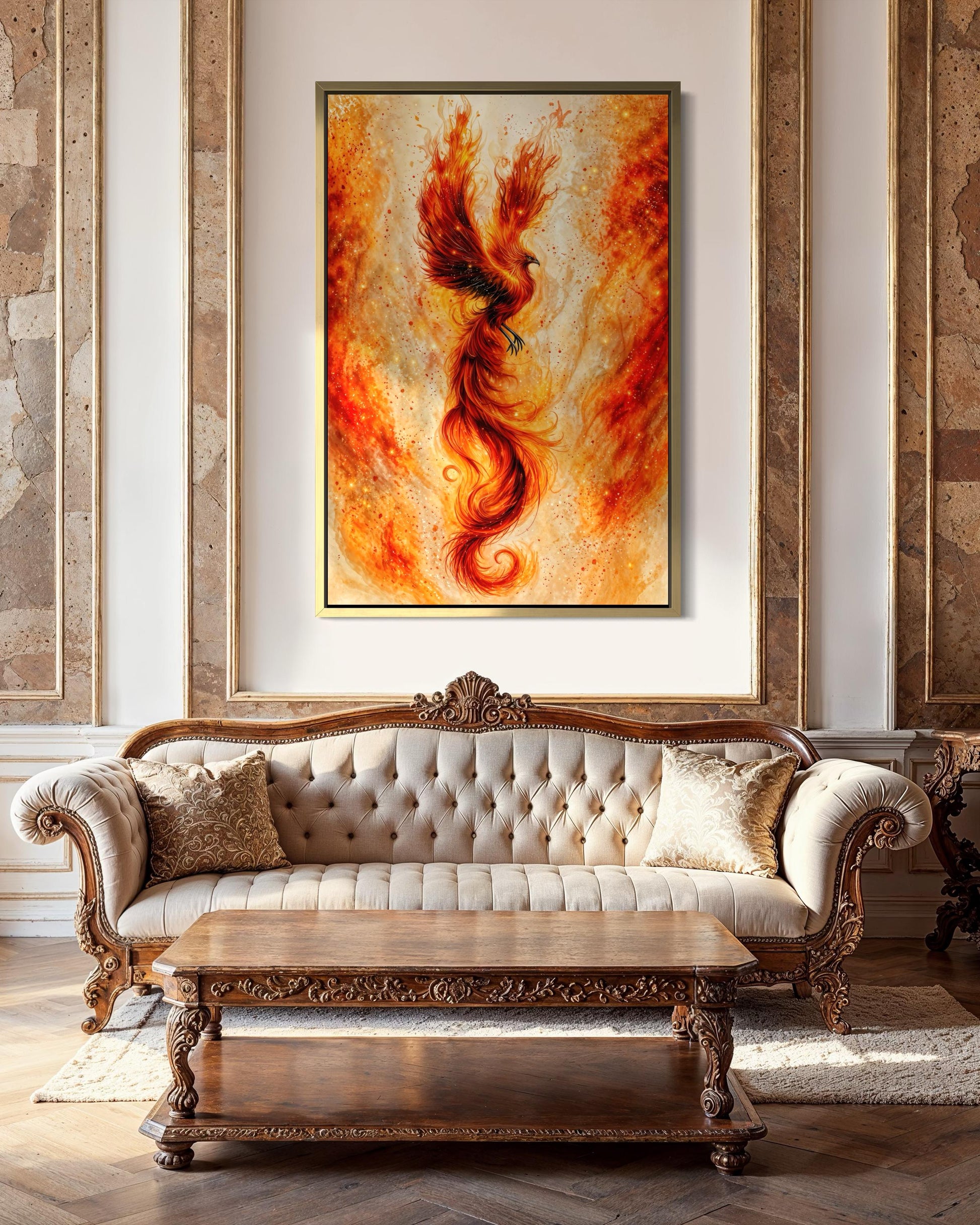 Orange Gold Phoenix Canvas Wall Art