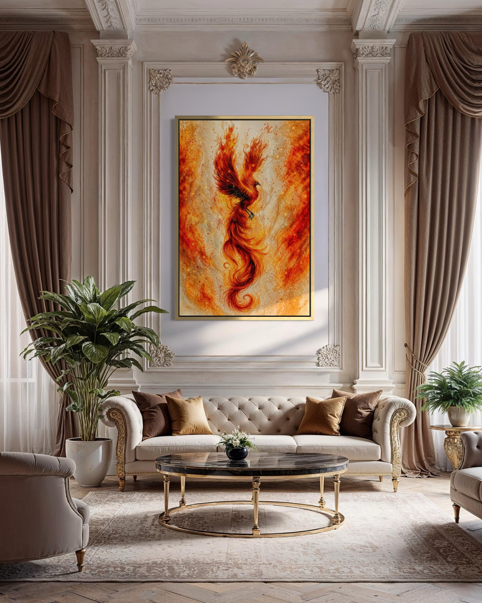 Orange Gold Phoenix Canvas Wall Art