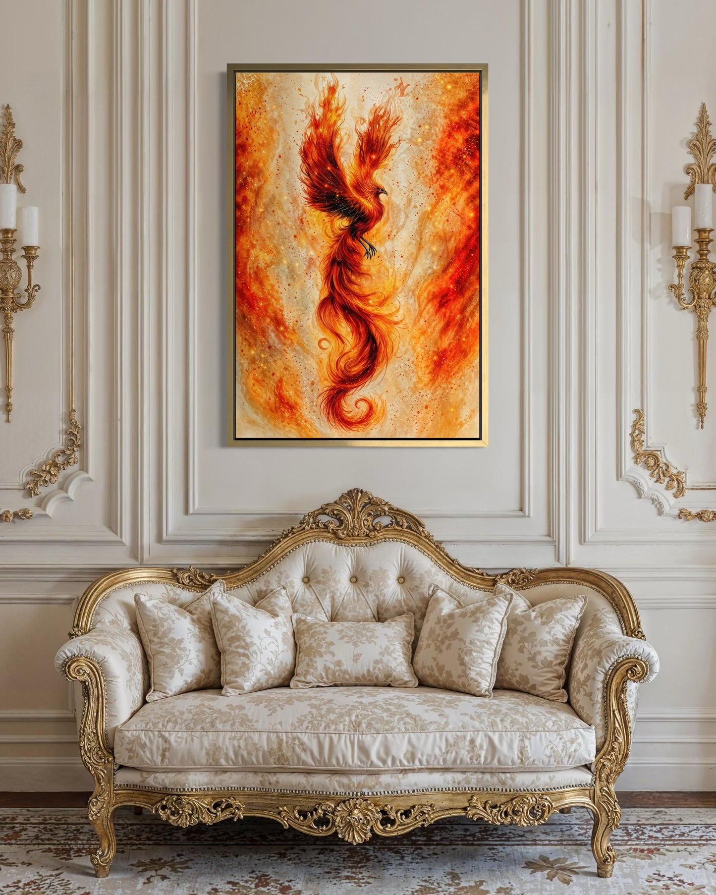 Orange Gold Phoenix Canvas Wall Art