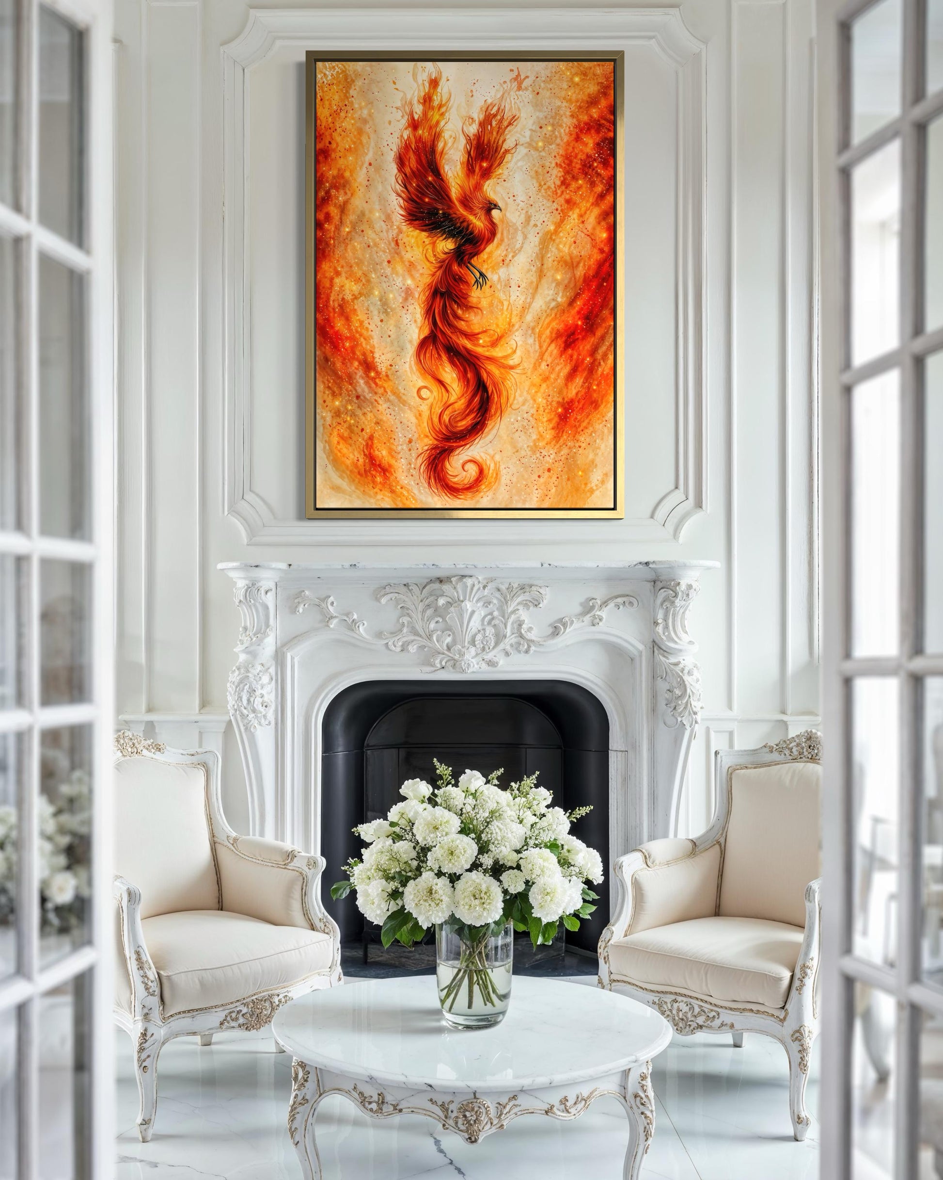 Orange Gold Phoenix Canvas Wall Art