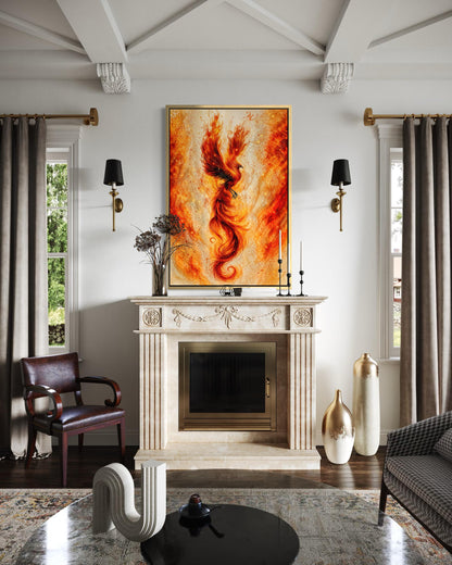 Orange Gold Phoenix Canvas Wall Art