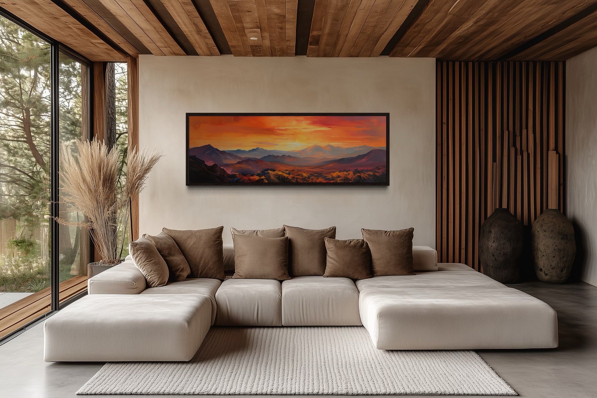 Orange Mountain Sunset Horizontal Framed Canvas Wall Art Above Bed Or Couch