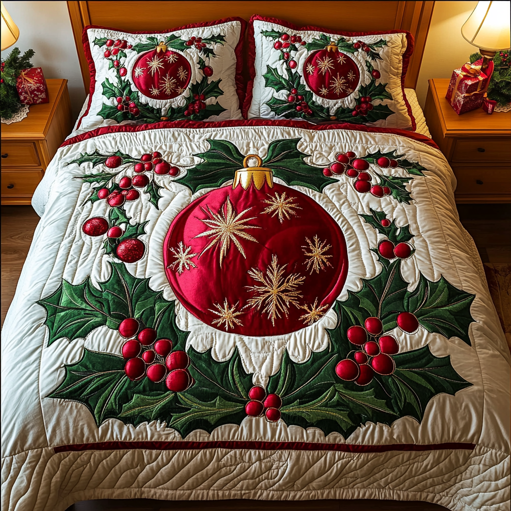 Ornament Delight 3-Piece Quilted Bedding Set - Single (59" x 70")