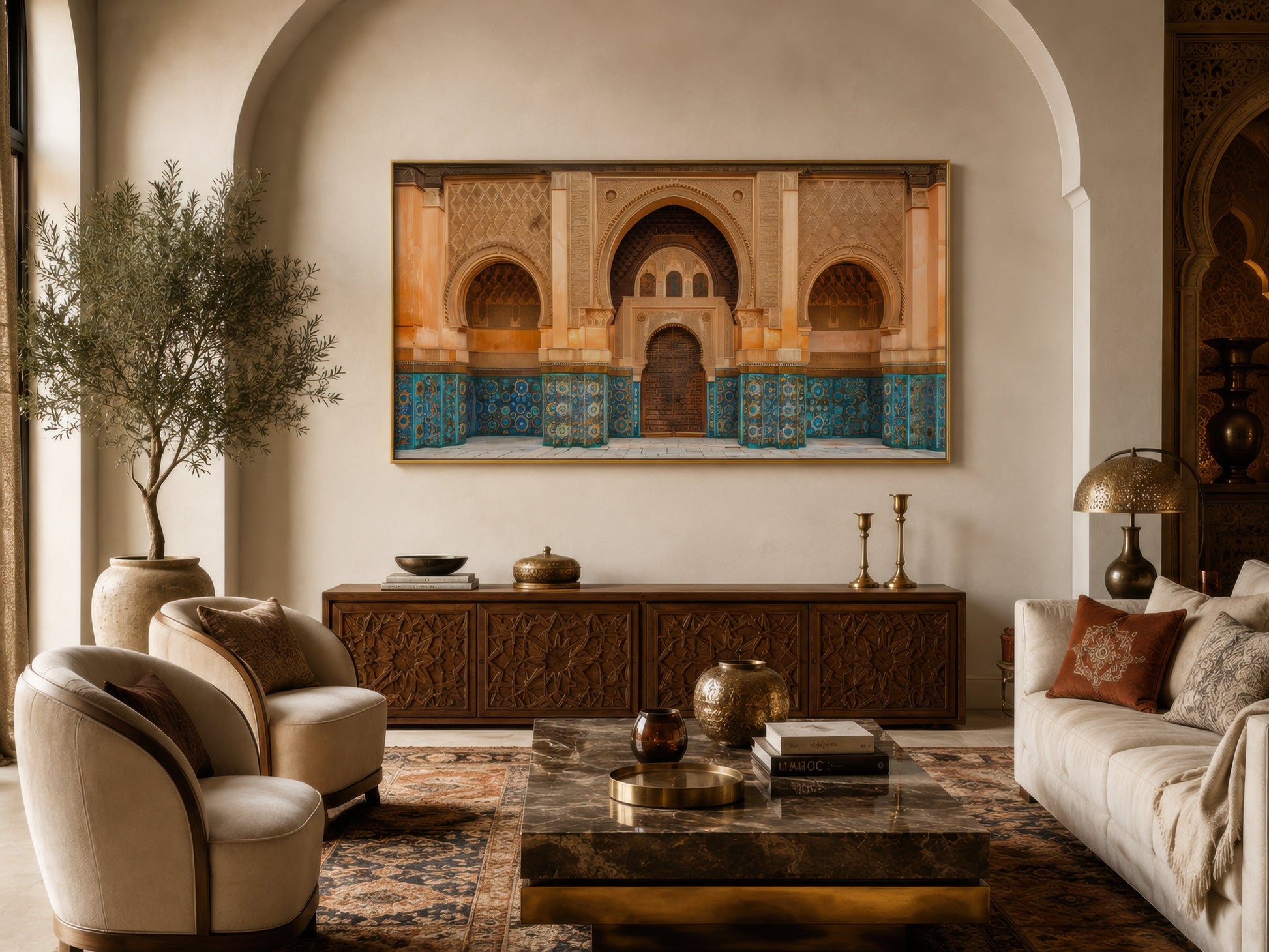 Moorish Architecture Moroccan Framed Canvas Wall Art
