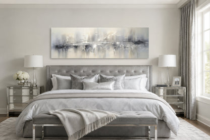 Minimalist Abstract Silver Gray Long Horizontal Living Room Framed Canvas Wall Art