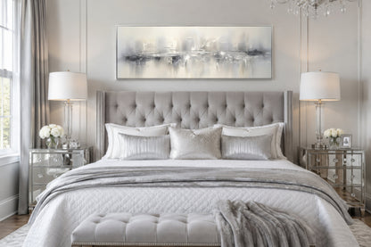 Minimalist Abstract Silver Gray Long Horizontal Living Room Framed Canvas Wall Art