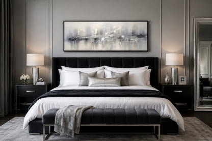 Minimalist Abstract Silver Gray Long Horizontal Living Room Framed Canvas Wall Art