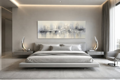 Minimalist Abstract Silver Gray Long Horizontal Living Room Framed Canvas Wall Art