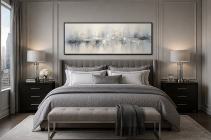 Minimalist Abstract Silver Gray Long Horizontal Living Room Framed Canvas Wall Art