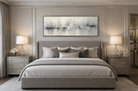 Minimalist Abstract Silver Gray Long Horizontal Living Room Framed Canvas Wall Art