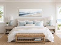 Minimalist Coastal Gray Blue Watercolor Panoramic Ocean Beach Canvas Wall Art