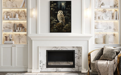 Owl in Haunted Forest Gothic Framed Canvas Wall Art