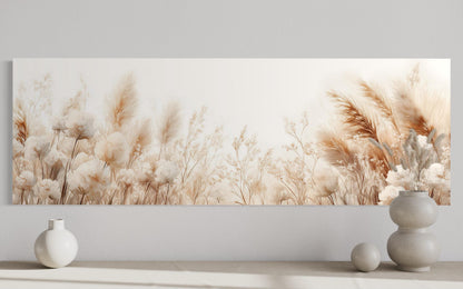 Pampas Grass Long Horizontal Neutral Canvas Wall Above Bed Decor