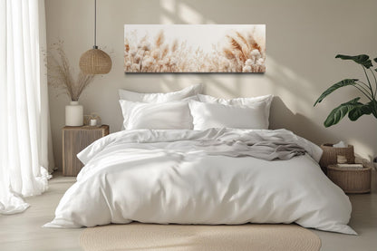 Pampas Grass Long Horizontal Neutral Canvas Wall Above Bed Decor