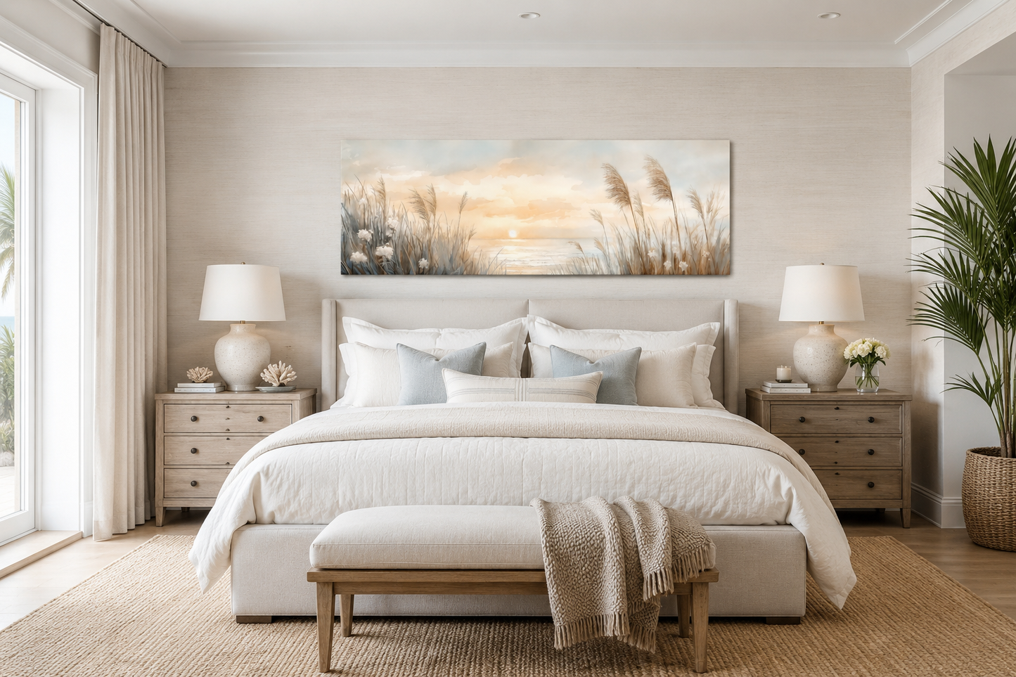 Pampas Grass On The Beach Coastal Horizontal Above Bed Wall Art