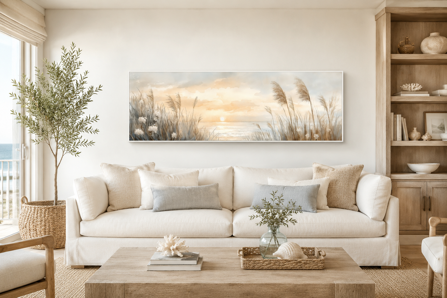 Pampas Grass On The Beach Coastal Horizontal Above Bed Wall Art