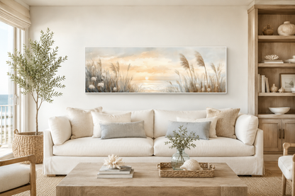 Pampas Grass On The Beach Coastal Horizontal Above Bed Wall Art
