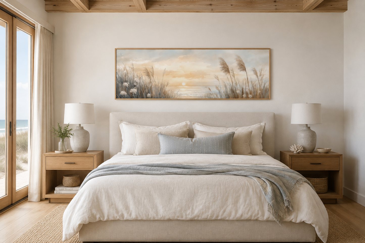 Pampas Grass On The Beach Coastal Horizontal Above Bed Wall Art