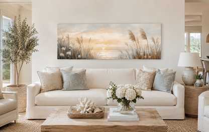 Pampas Grass On The Beach Coastal Horizontal Above Bed Wall Art