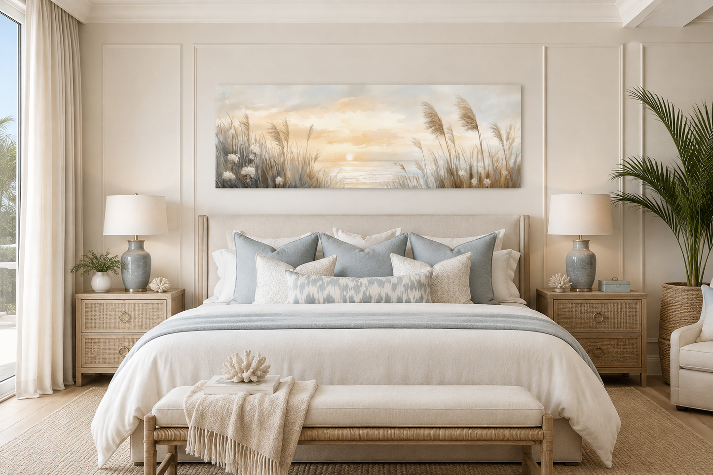 Pampas Grass On The Beach Coastal Horizontal Above Bed Wall Art