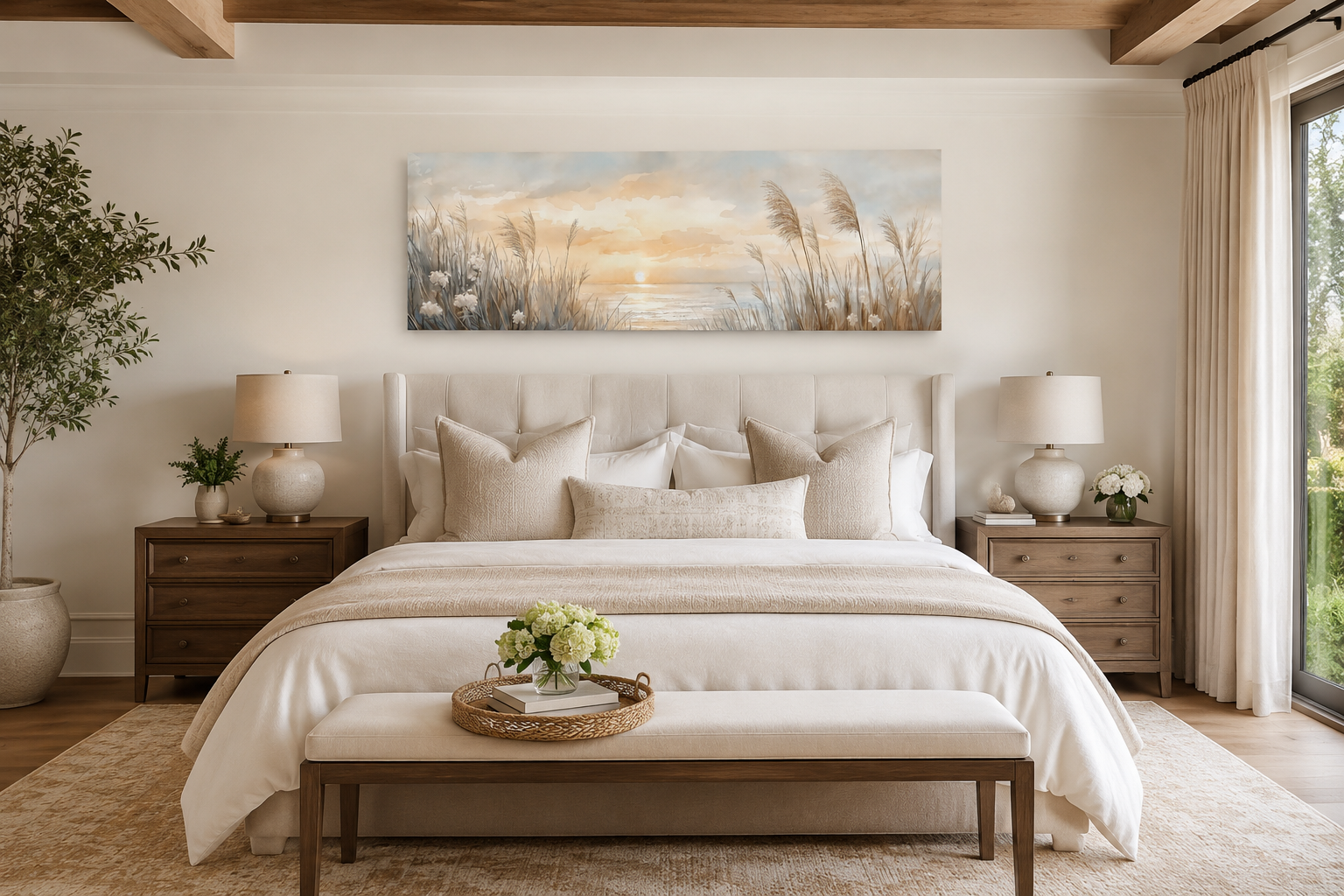 Pampas Grass On The Beach Coastal Horizontal Above Bed Wall Art