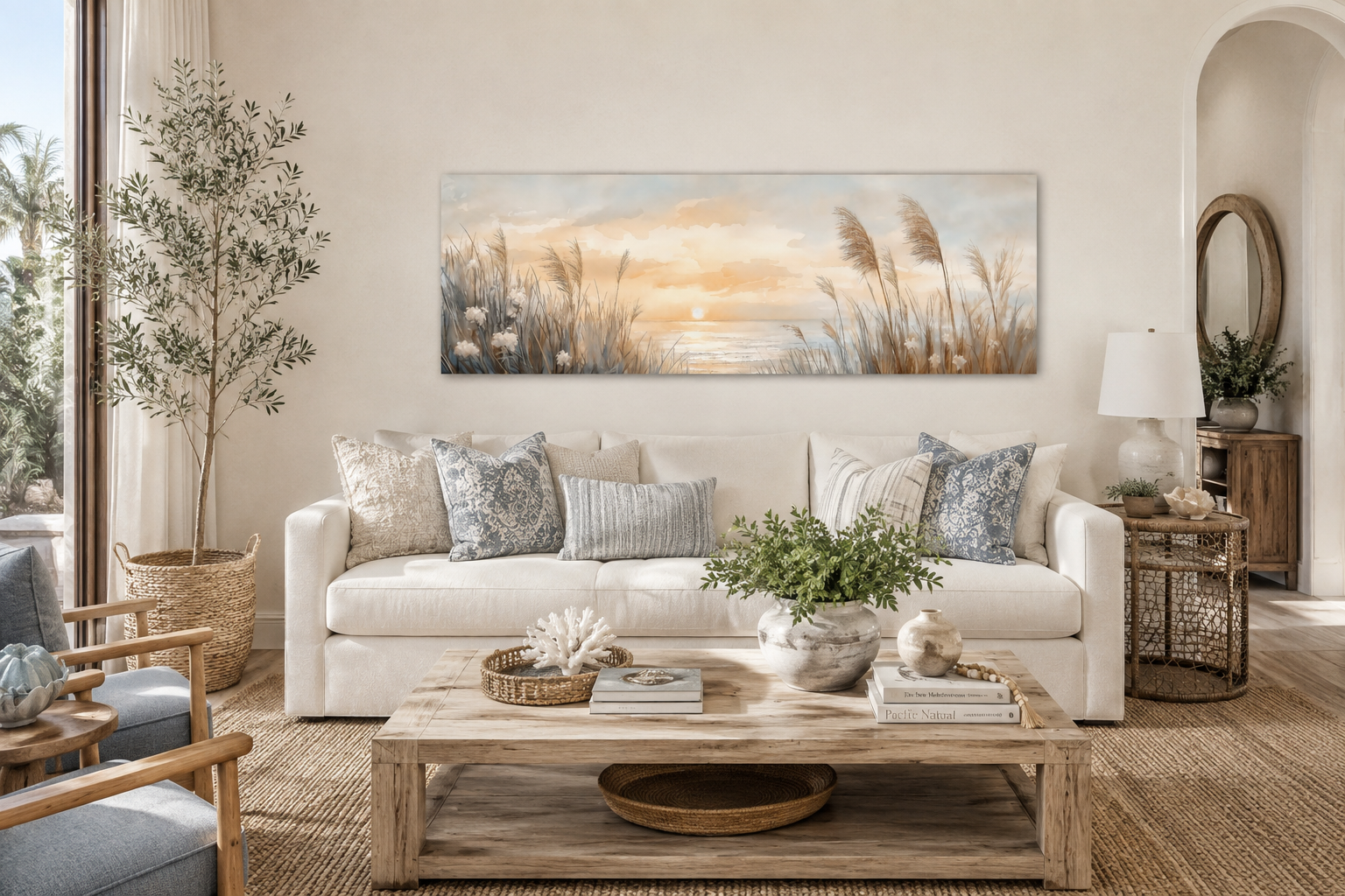 Pampas Grass On The Beach Coastal Horizontal Above Bed Wall Art