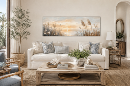 Pampas Grass On The Beach Coastal Horizontal Above Bed Wall Art