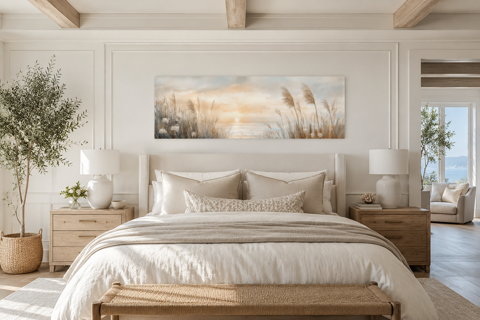 Pampas Grass On The Beach Coastal Horizontal Above Bed Wall Art