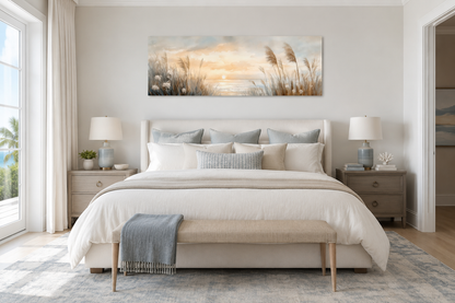 Pampas Grass On The Beach Coastal Horizontal Above Bed Wall Art