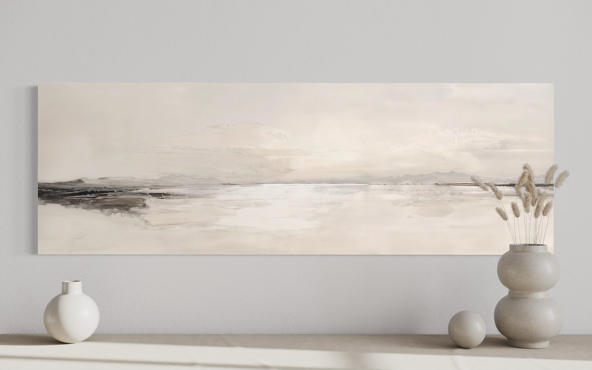 Panoramic Coastal Landscape Neutral Bedroom Framed Canvas Wall Art