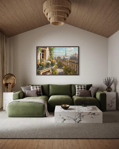 Paris Balcony View with Eiffel Tower Canvas Wall Art