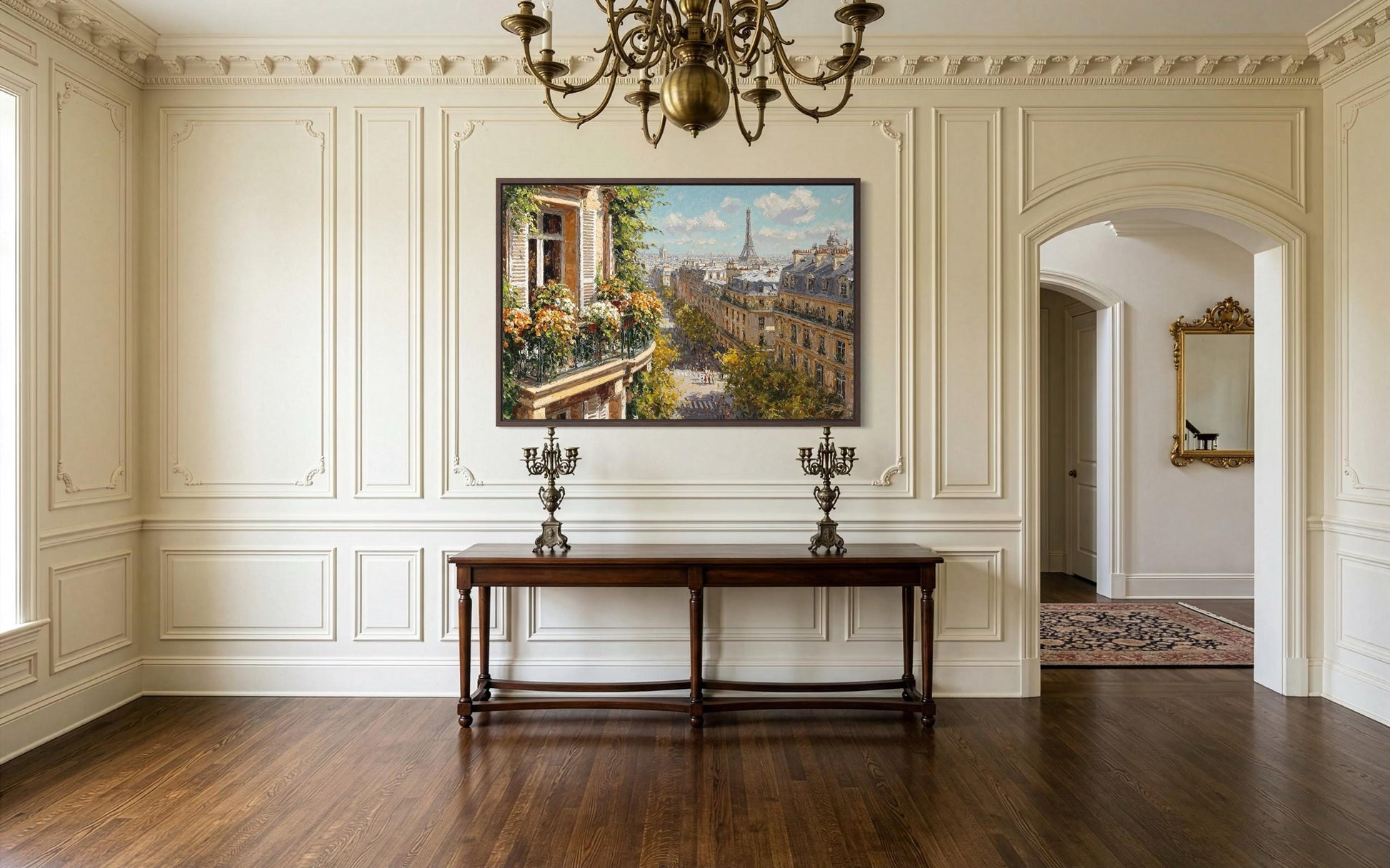 Paris Balcony View with Eiffel Tower Canvas Wall Art