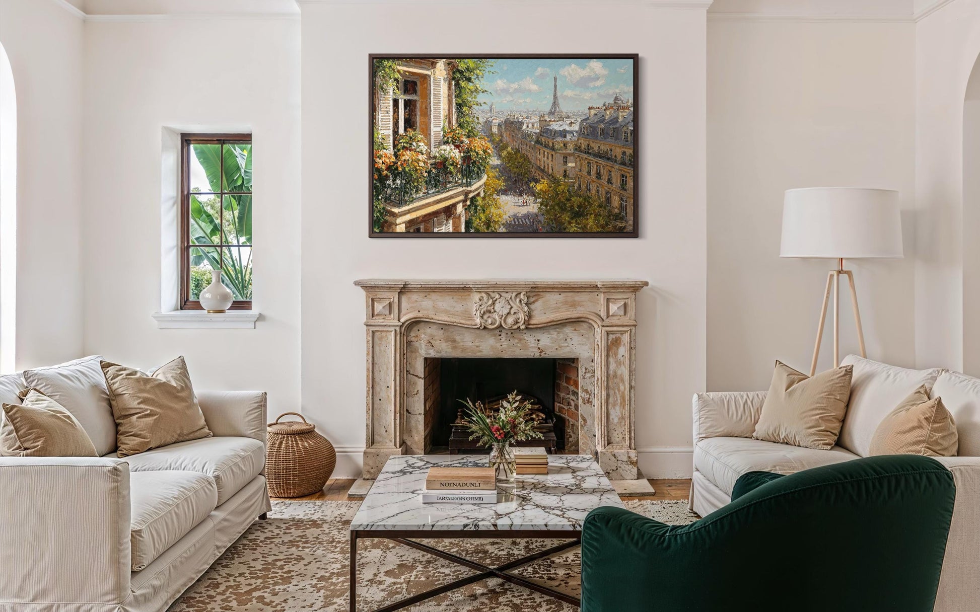 Paris Balcony View with Eiffel Tower Canvas Wall Art