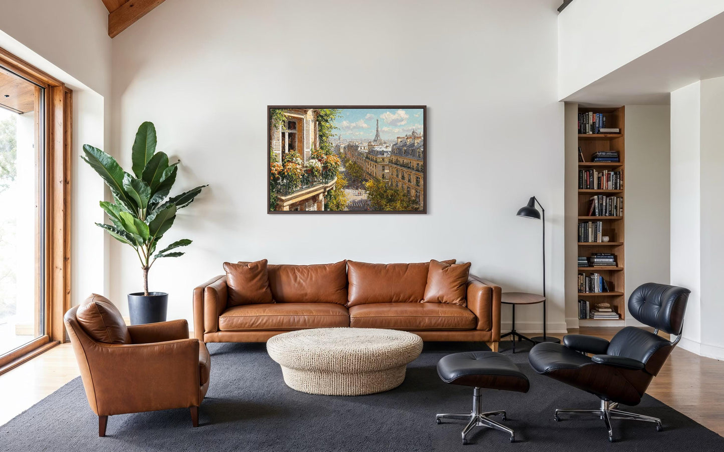 Paris Balcony View with Eiffel Tower Canvas Wall Art