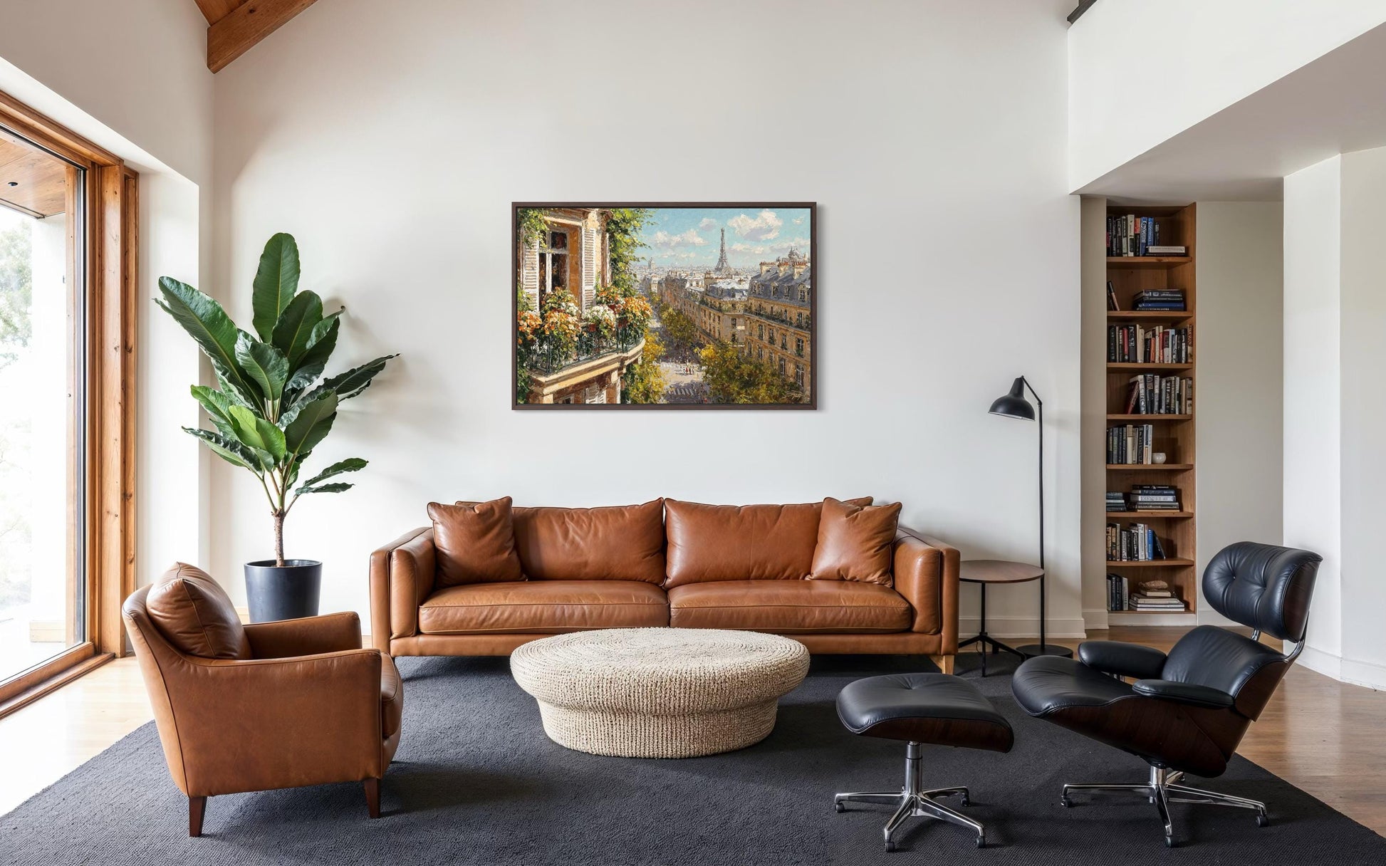 Paris Balcony View with Eiffel Tower Canvas Wall Art