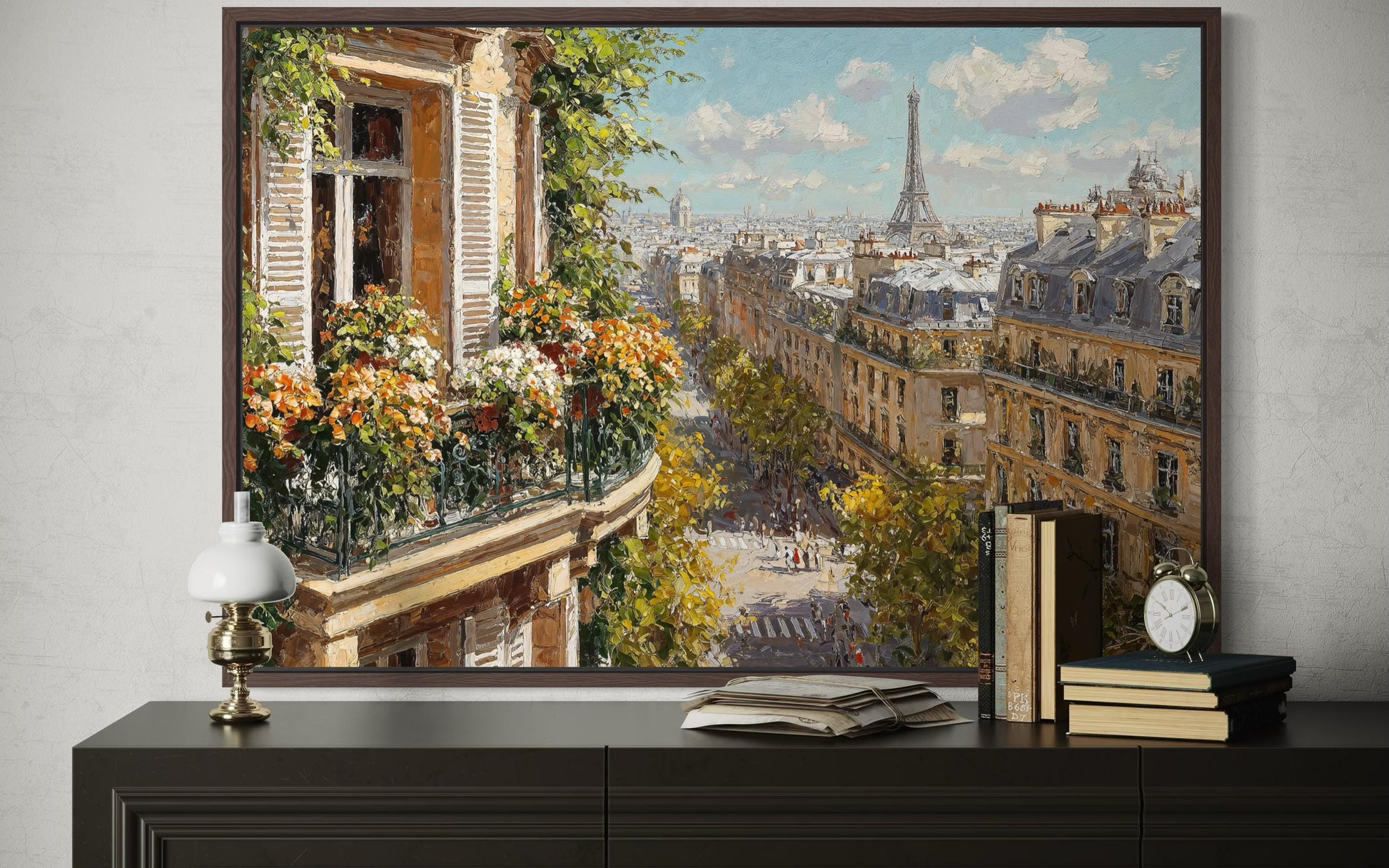 Paris Balcony View with Eiffel Tower Canvas Wall Art